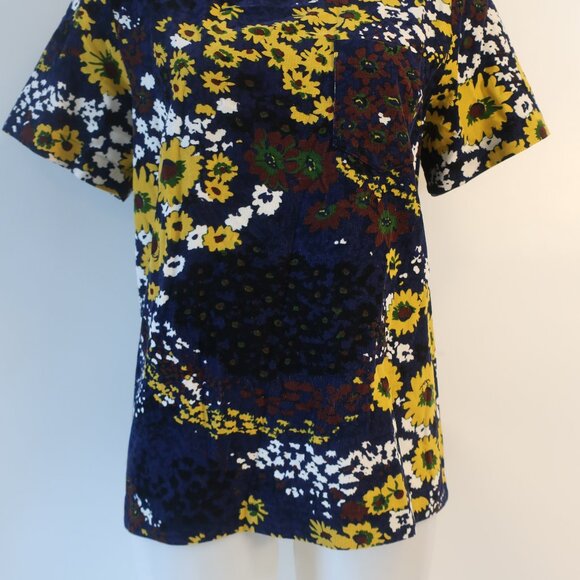 Women Sacai Blue Maoon Floral Corduroy Short Sleeve Pleated Top Blouse L - Picture 5 of 10
